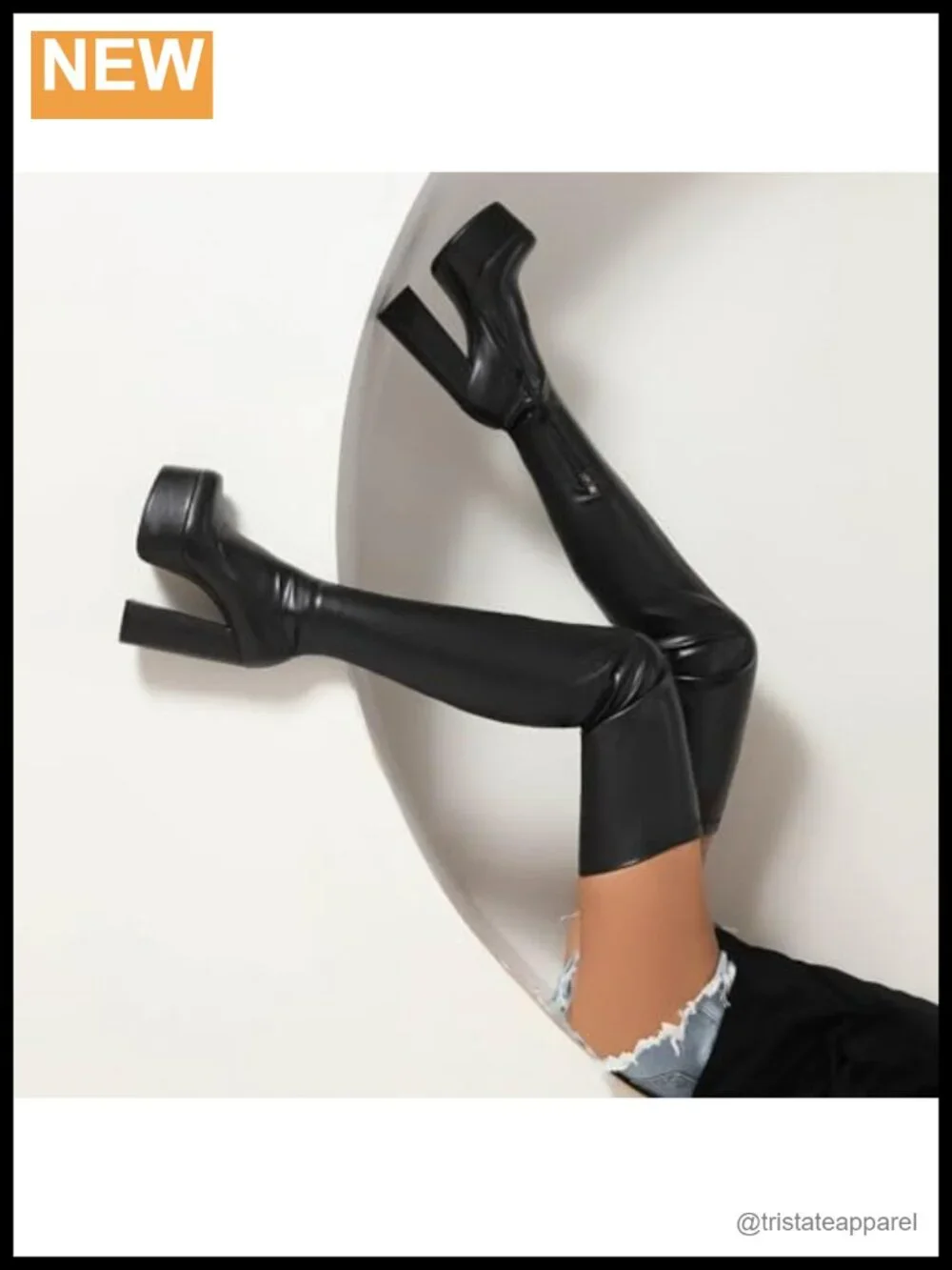Over-the-Knee Thigh High Block Heel Boots Faux Leather 14cm